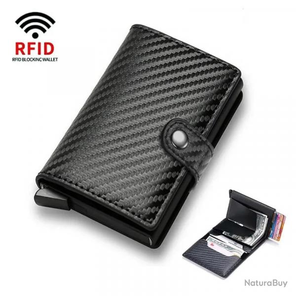 Portefeuille Porte-Cartes Anti-RFID Blocage | Cuir PU Robuste Carbone Noir | Compact & Scuris