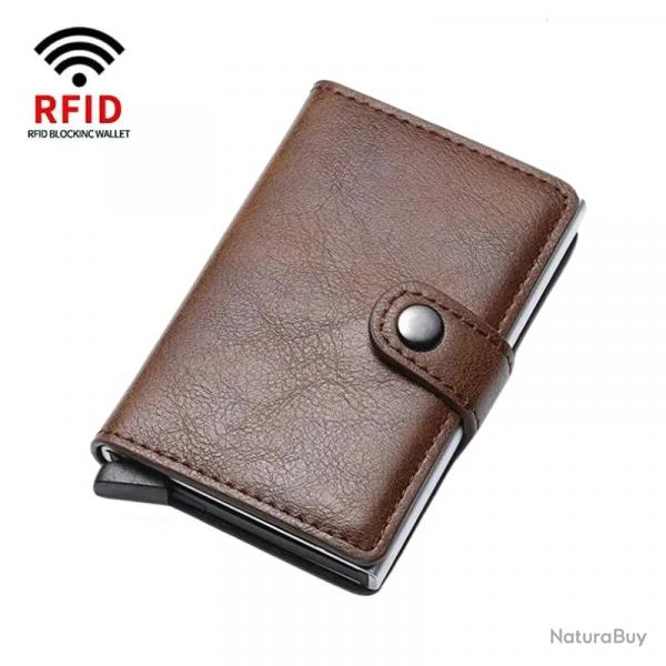 Portefeuille Porte-Cartes Anti-RFID Blocage | Cuir PU Robuste Marron | Compact & Scuris
