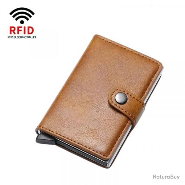 Portefeuille Porte-Cartes Anti-RFID Blocage | Cuir PU Robuste Marron clair | Compact & Scuris