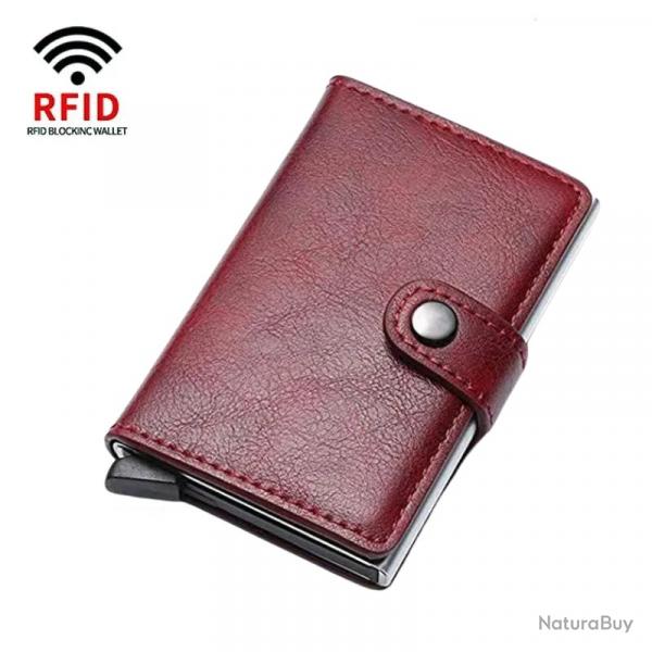 Portefeuille Porte-Cartes Anti-RFID Blocage | Cuir PU Robuste Rouge | Compact & Scuris