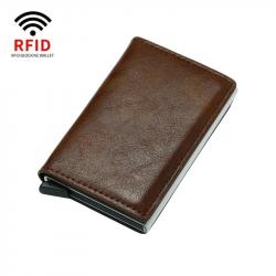 Porte-Cartes Rigide Anti-RFID Marron | Aluminium & Carbone | Ultra-fin & Robuste