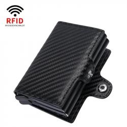Porte-cartes Rigide Anti-RFID à Mécanisme Pop-up | Haute Capacité | Noir Carbone