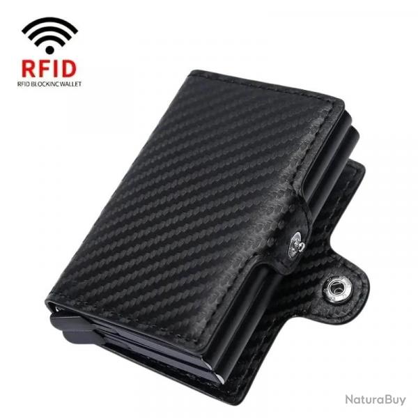 Porte-cartes Rigide Anti-RFID à Mécanisme Pop-up | Haute Capacité | Noir Carbone
