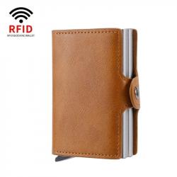 Porte-cartes Rigide Anti-RFID à Mécanisme Pop-up | Haute Capacité | Marron Clair