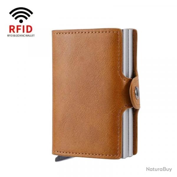 Porte-cartes Rigide Anti-RFID à Mécanisme Pop-up | Haute Capacité | Marron Clair