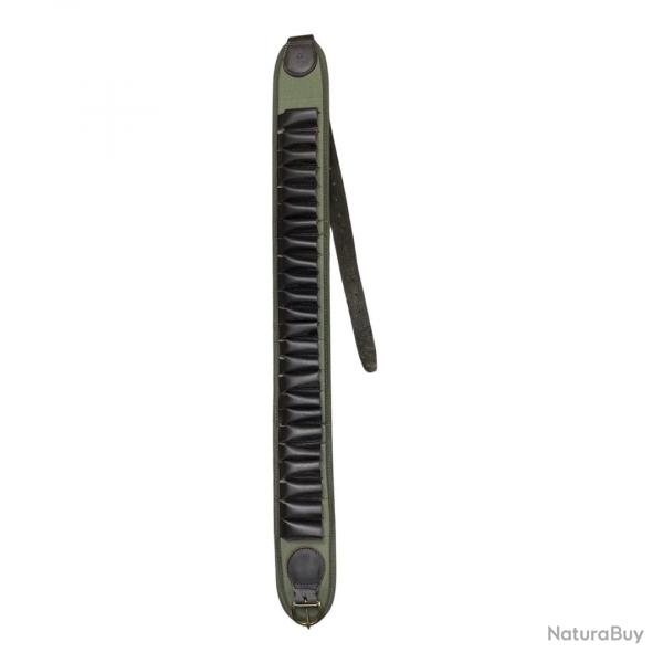 Cartouchire en cuir marron et cordura vert calibre 12 24 cartouches