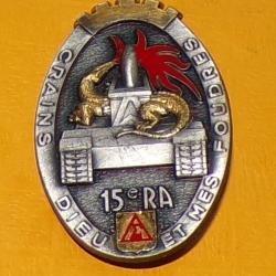 15° Régiment d'Artillerie, ovale, dos lisse, 2 pontets, FABRICANT DELSART SENS  ,  HOMOLOGATION 2546