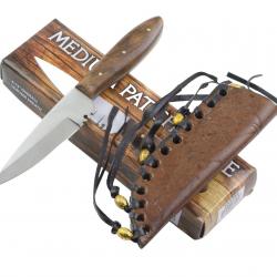 Couteau De Trapeur Style Western Lame Acier Inox Manche Bois Etui Cuir PA3295