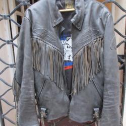 blouson cuir  de moto indian avec franges vintage