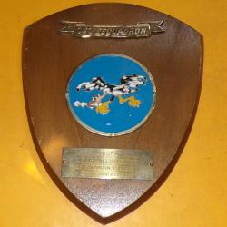 PLAQUE " A LA BASE AERIENNE DE ORANGE CARITAT 353 ESCADRON TRANSPORT GETAFE NOVEMBRE 1983 " , FABRIC