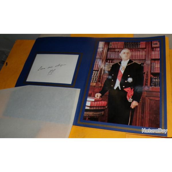 POCHETTE AVEC PHOTO DU GENERAL DE GAULLE 1890-1970 , AVEC COPIE DE SON TESTAMENT , J'AI CACHE LE ME