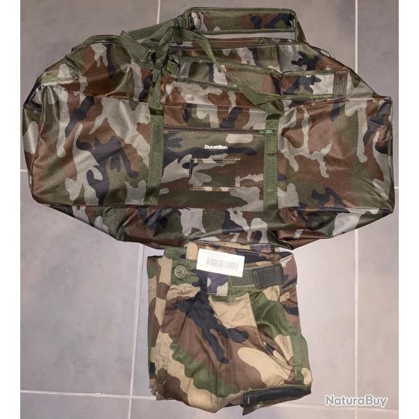 LOT A SAISIR ! SAC DE CHASSE CAMO NEUF poches extérieures 70L+BAS DE TRELLIS NEUF T4S2 taille 77/84L