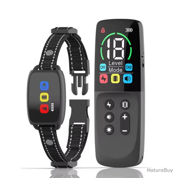 Collier de dressage pour chien 1000m tlcommande LCD, rechargeable, anti-aboiement, tanche