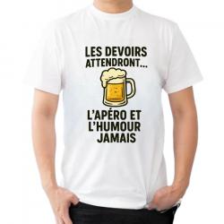 Tee-shirt humoristique "Les devoirs attendront... L'apéro et l'humour jamais"