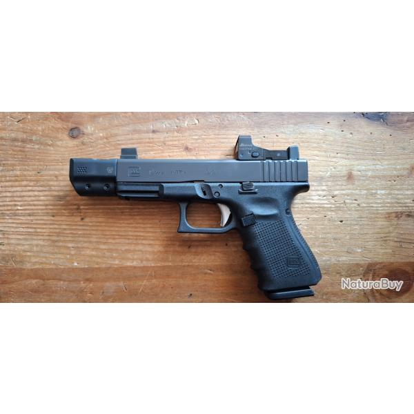 Pistolet Glock 19 gen 4 cal 9x19 mm avec point rouge Burris Fastfire III et compensateur