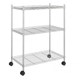 Étagère de rangement 3 niveaux avec roues 60x35x81cm fer chromé 150kg multifonction pratique