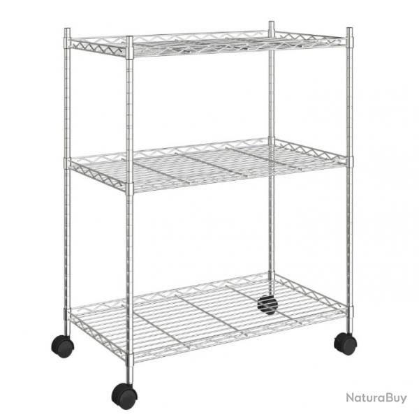 tagre de rangement 3 niveaux avec roues 60x35x81cm fer chrom 150kg multifonction pratique