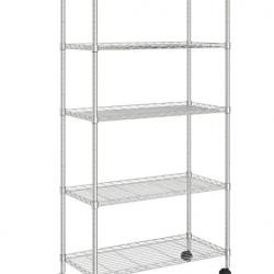 Étagère de rangement 5 niveaux roues 75x35x155 cm fer chromé 250 kg transportable pratique