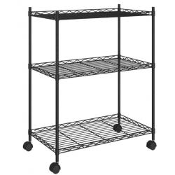 Étagère de rangement 3 niveaux avec roues 60x35x81 cm noir fer transportable pratique robuste 150 kg