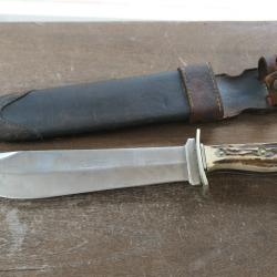 Rare couteau de de chasse WAID BLATT- Original EICKHORN. Bois de cerf. Maillechort. Début XXème s.