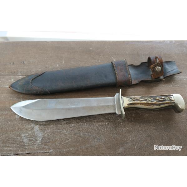 Rare couteau de de chasse WAID BLATT- Original EICKHORN. Bois de cerf. Maillechort. Dbut XXme s.