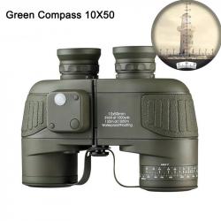 Jumelles Marines 10x50 IPX7 Boussole et Télémètre FMC BAK4 Etanches avec Sac Sangle piles Vert