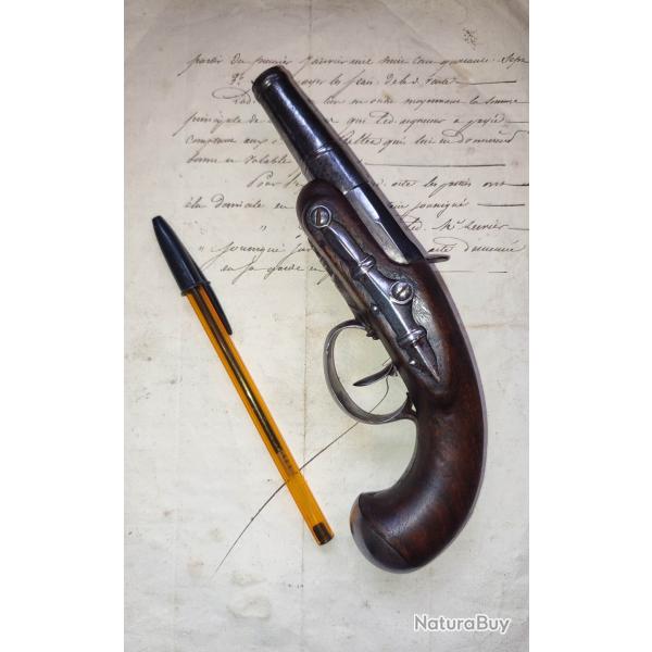 Petit pistolet  silex dit de voyage ou carosse  canon dvissable XVIIIe