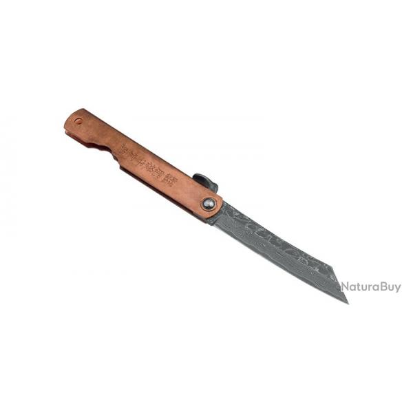 Couteau Higonokami Irogane Damascus - Lame 74mm - Manche Cuivre