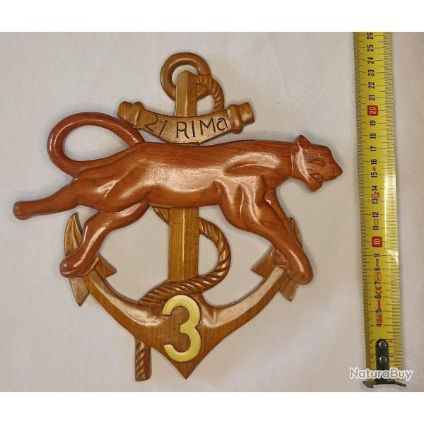 Insigne mural 21me RIMa 3me Compagnie Colonial en bois sculpt