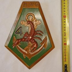 Insigne mural 21ème RIMa 4ème Compagnie Colonial en bois sculpté