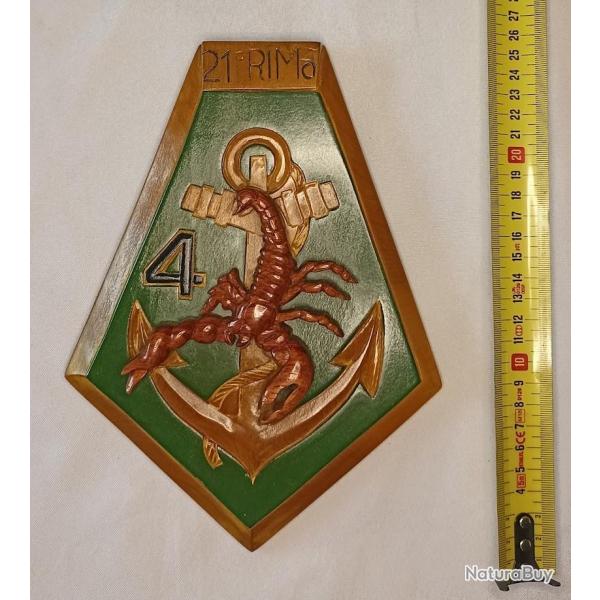 Insigne mural 21me RIMa 4me Compagnie Colonial en bois sculpt