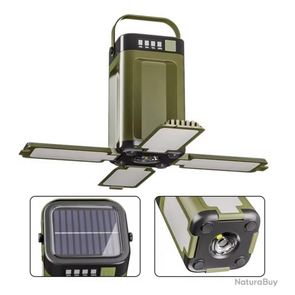 Lampe Solaire de Camping Pliable - 2000 mAh Power Bank, USB & Charge Solaire, tanche IPX4