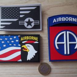 lot 3 écussons U.S Airborne 101 et 82 éme insignes PVC drapeau