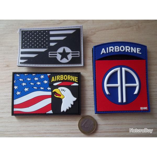 lot 3 écussons U.S Airborne 101 et 82 éme insignes PVC drapeau