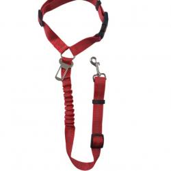 Ceinture de Sécurité Chien Voiture Harnais Réglable + Tampon Élastique & Crochet Appuie-Tête Rouge