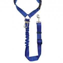 Ceinture de Sécurité Chien Voiture Harnais Réglable + Tampon Élastique & Crochet Appuie-Tête Bleu