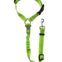 Ceinture de Sécurité Chien Voiture Harnais Réglable + Tampon Élastique & Crochet Appuie-Tête Vert
