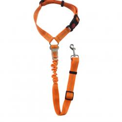 Ceinture de Sécurité Chien Voiture Harnais Réglable + Tampon Élastique & Crochet Appuie-Tête Orange