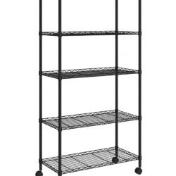 Étagère de rangement 5 niveaux roues 75x35x155 cm Noir fer 250 kg pratique multifonction
