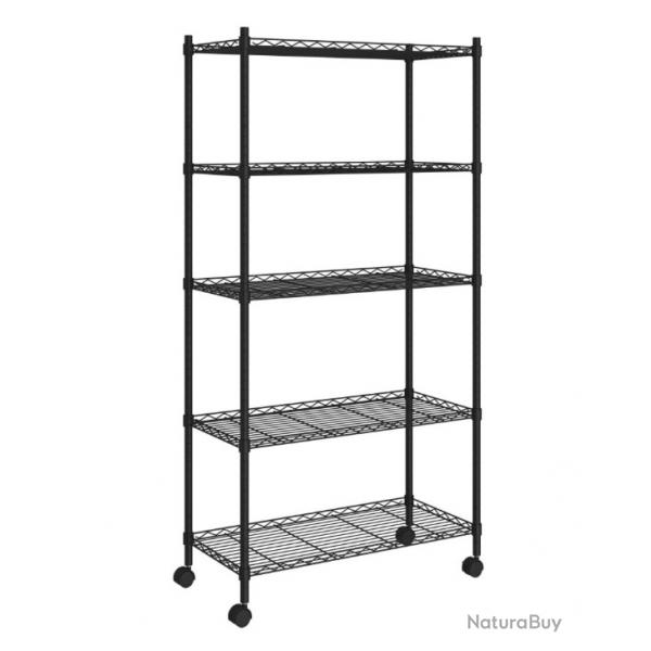 tagre de rangement 5 niveaux roues 75x35x155 cm Noir fer 250 kg pratique multifonction