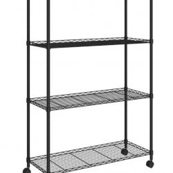 Étagère de rangement 4 niveaux avec roues 90x35x142cm Noir fer 200kg transportable pratique robuste