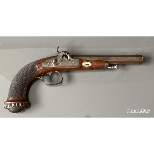 Beau PISTOLET  PERCUSSION  XIXme sicle modle officier ou civil