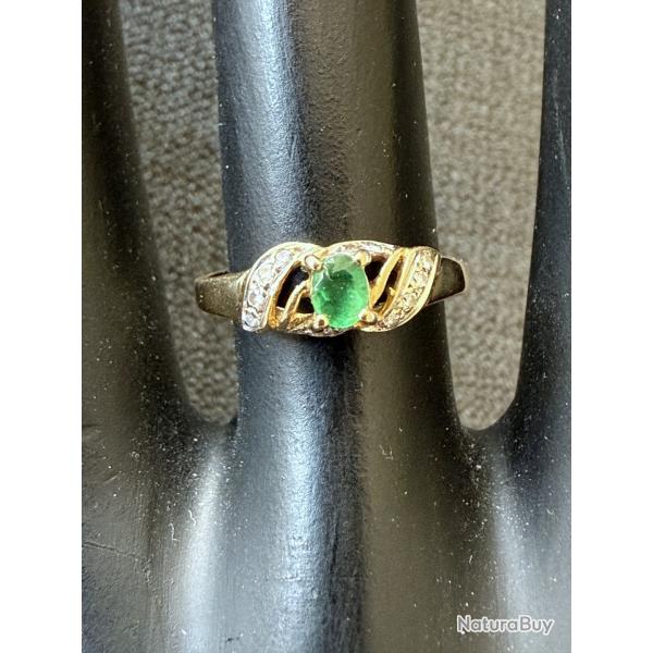 Bague en or massif 18 carats - meraude et diamants - taille 53