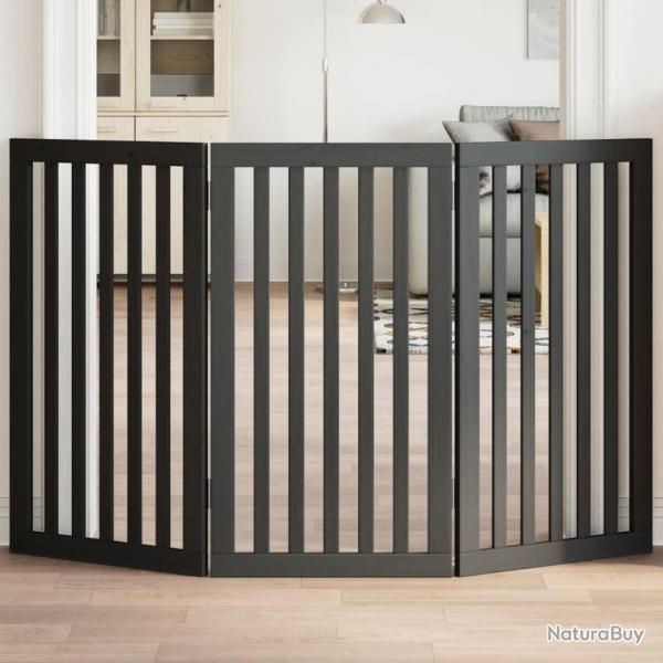 Barrire pour chien pliable 3 panneaux noir bois de peuplier