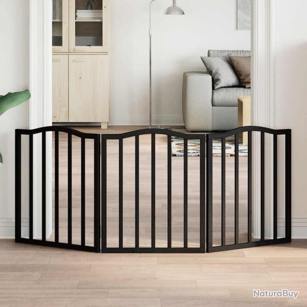 Barrire pour chien pliable 3 panneaux noir bois de peuplier