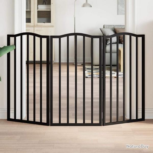 Barrire pour chien pliable 3 panneaux noir bois de peuplier