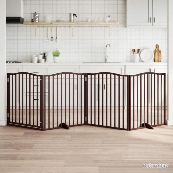 Barrire pour chiens avec porte 4 panneaux bois de peuplier