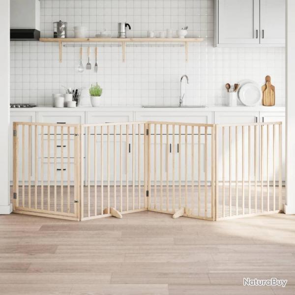 Barrire pour chiens avec porte 4 panneaux bois de peuplier