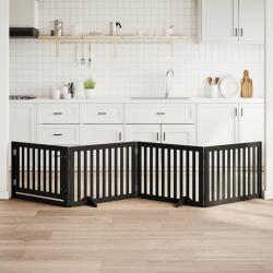 Barrière pour chiens et porte 4 panneaux noir bois de peuplier