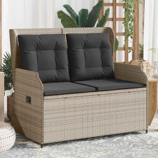 Banc inclinable de jardin et coussins gris clair rsine tresse